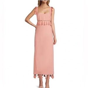 Antonio Melani Nat Note Cici Tassel Linen Dress Fringe Resortwear Pink Maxi